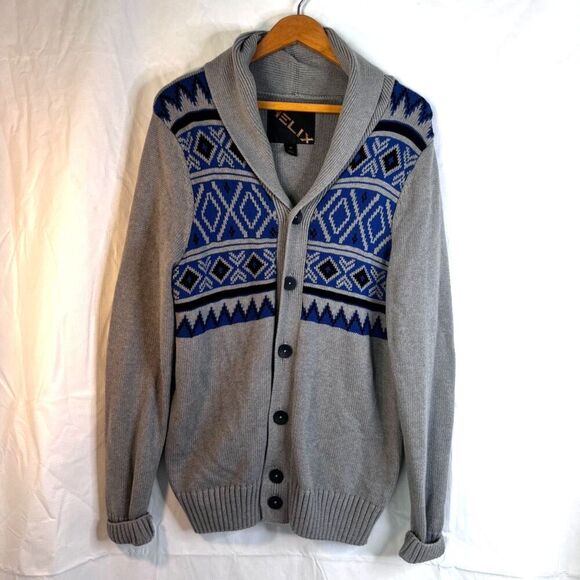 Helix Vintage Fair Isle Shawl Collar Fisherman Sweater Mens Size Medium Cotton - Picture 7 of 10